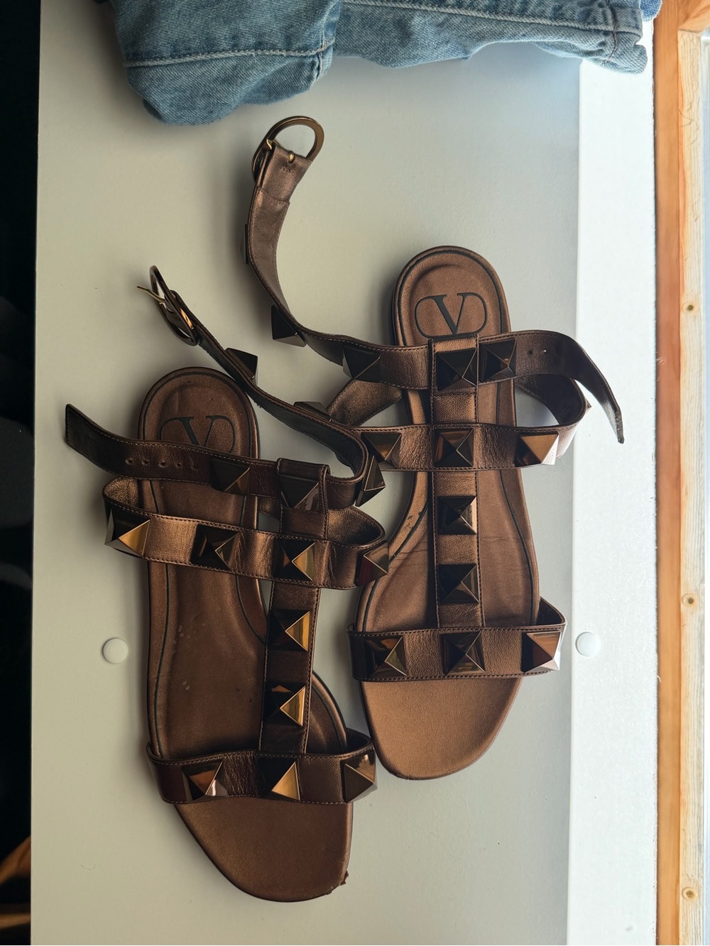 Valentino Garavani Brown Pyramid-Stud Flat Sandals